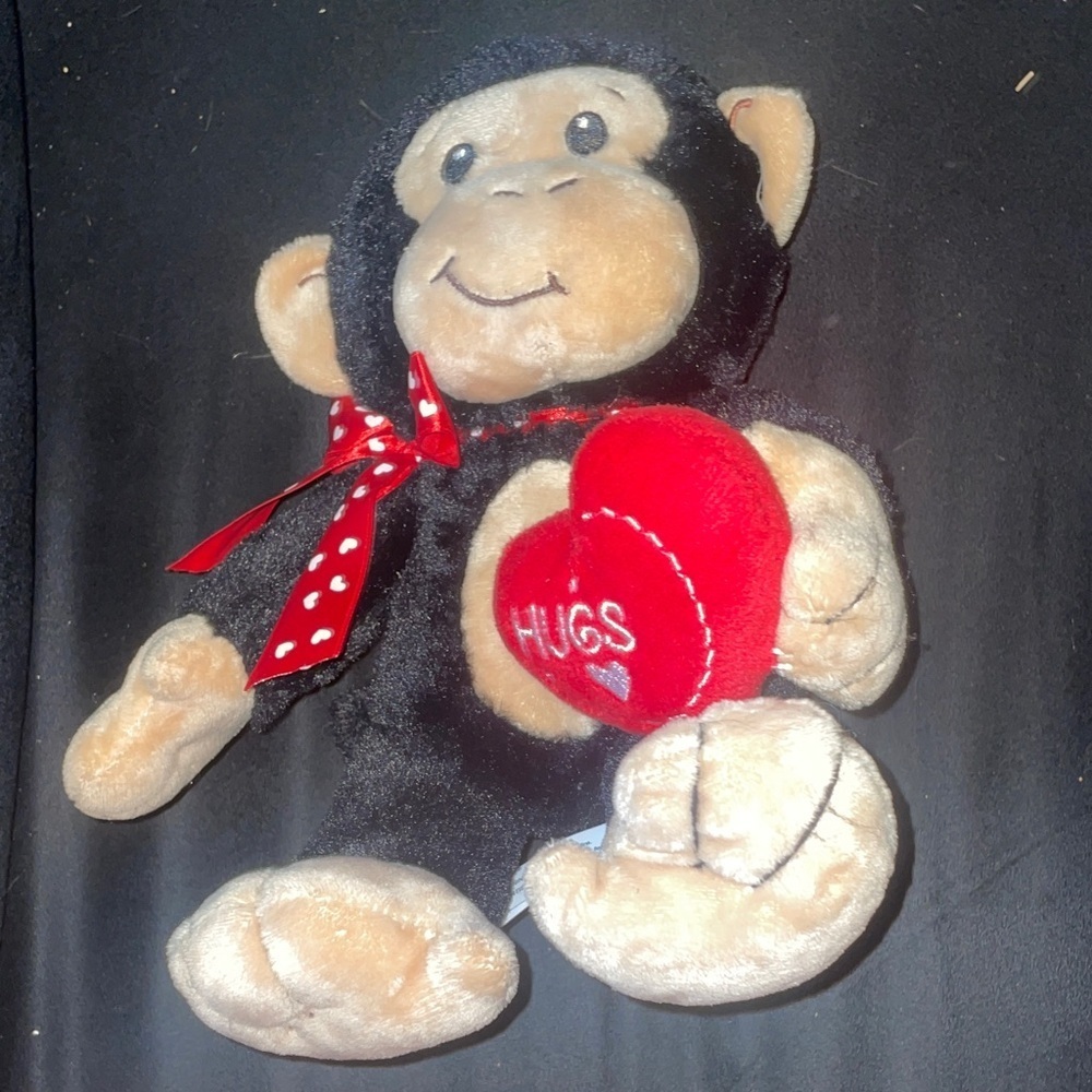 American Greetings Black and Tan Plush Monkey with Red Heart